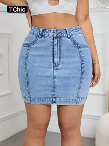 Women's Denim Skirt, Chic Skinny Slim-Fitting Elastic Comfortable Design, Solid Color Long Style, Perfect for Casual & Daily Wear
