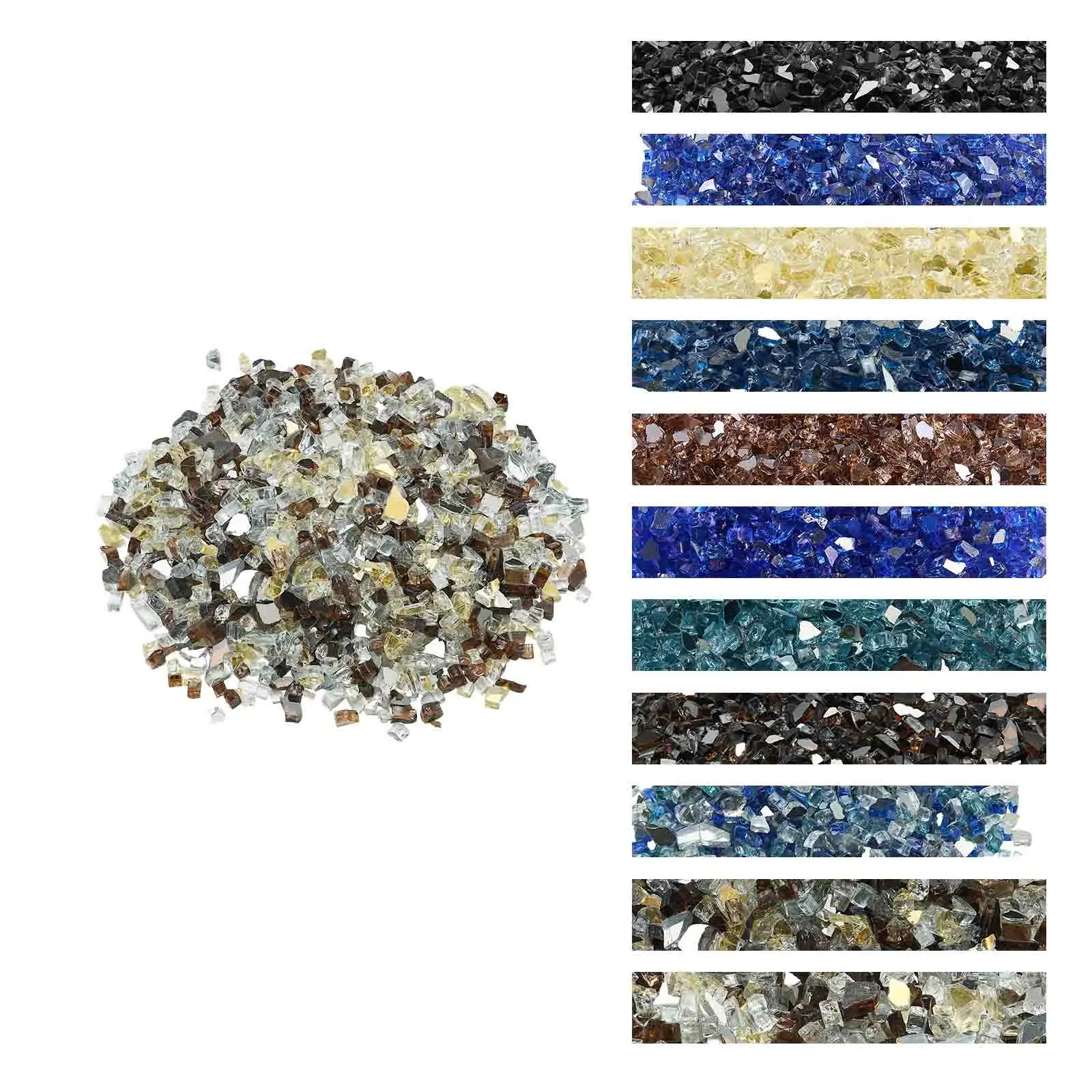 【SummerFinds】VEVOR Fire Glass, 10 LBS / 4.5 KG High-Temperature Resistant Fireplace Rocks, 1/2-Inch / 12.7 mm Reflective Firepit Glass Rock, High Luster Stone Landscaping for Fire Pit Table, Copper + Clear + Gold