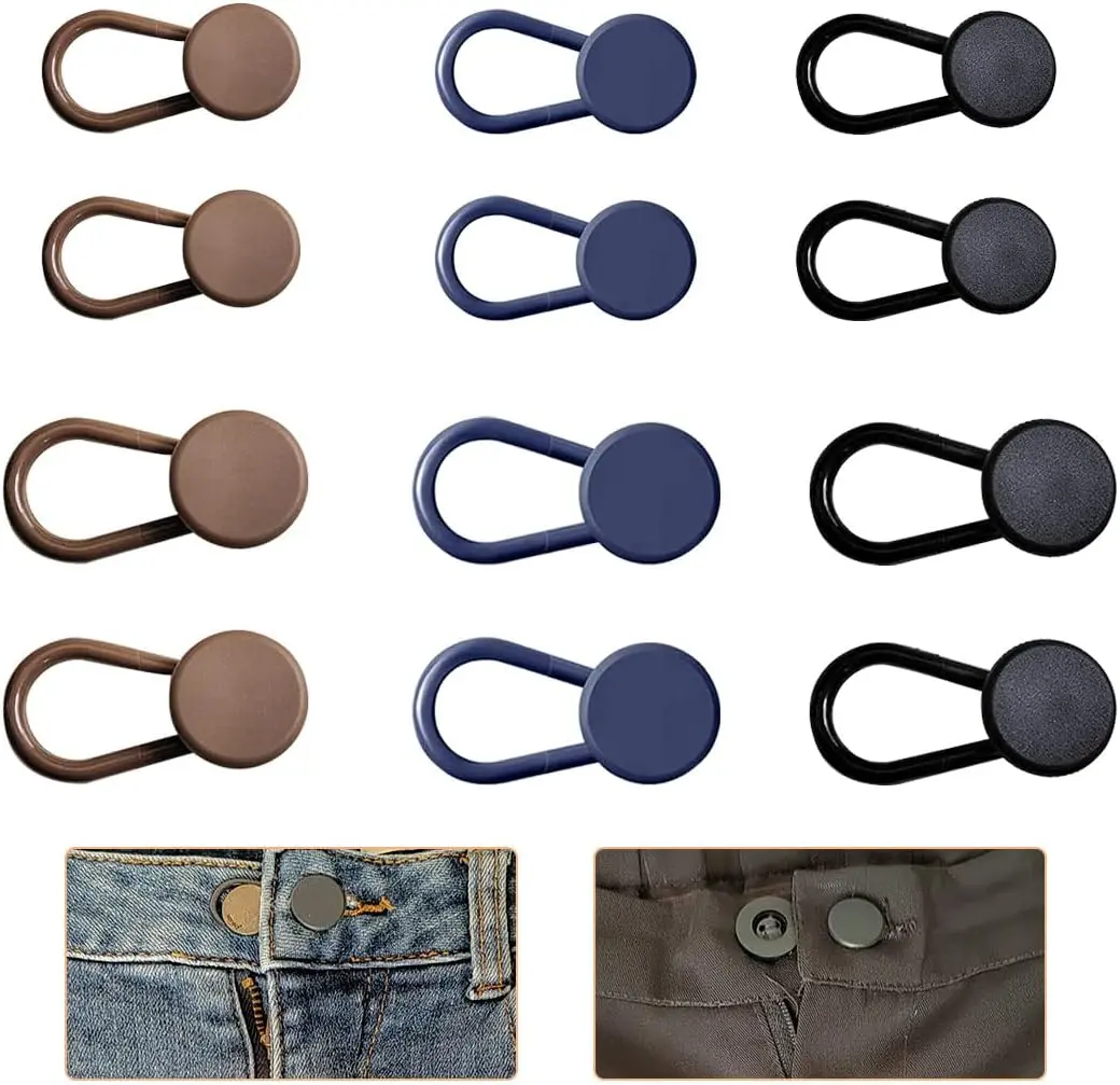 12 count Button Extenders for Jeans,  Extender for Jeans, Button Extender, Pants Button Extenders for Men, Button Extender for Pants, Jeans Button Extender (Black, Khaki, Blue)