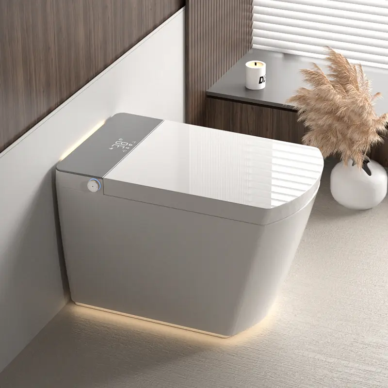 High-End Modern Integrated Smart Toilet with Auto Open-Close Lid, Temperature-Heated Seat, Instant Warm Water Cleaning, Automatic Flush, Remote Control, ft-Sensing Flush, Soft Ambient Light, LED Display, Autoopen, Led Display Screen, Self-Cleaning One-Pie