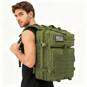 WOLT 45L Durable Tactical Military Molle 3-Day Assault Rucking Backpack - Adjustable Buckle, Multi-Use, With Compartments, Mesh Pockets for Male Adults, Hiking (Tactical Backpacks), Mesh Pockets Backpacks