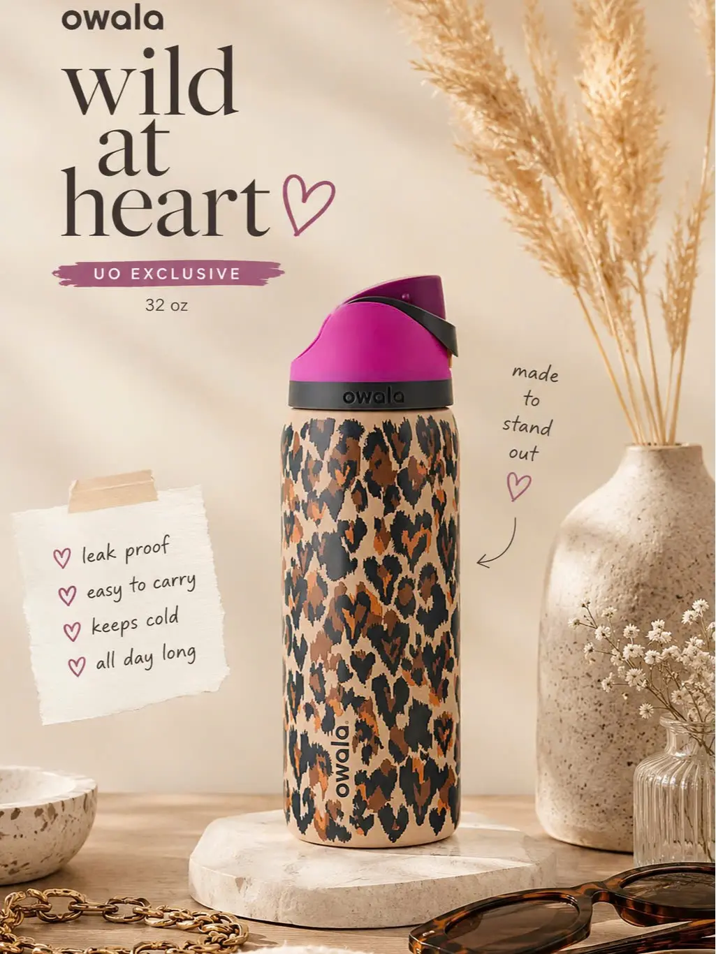 [NEW] Owala Leopard FreeSip 32oz "Wild At Heart" Water Bottle (945ml)