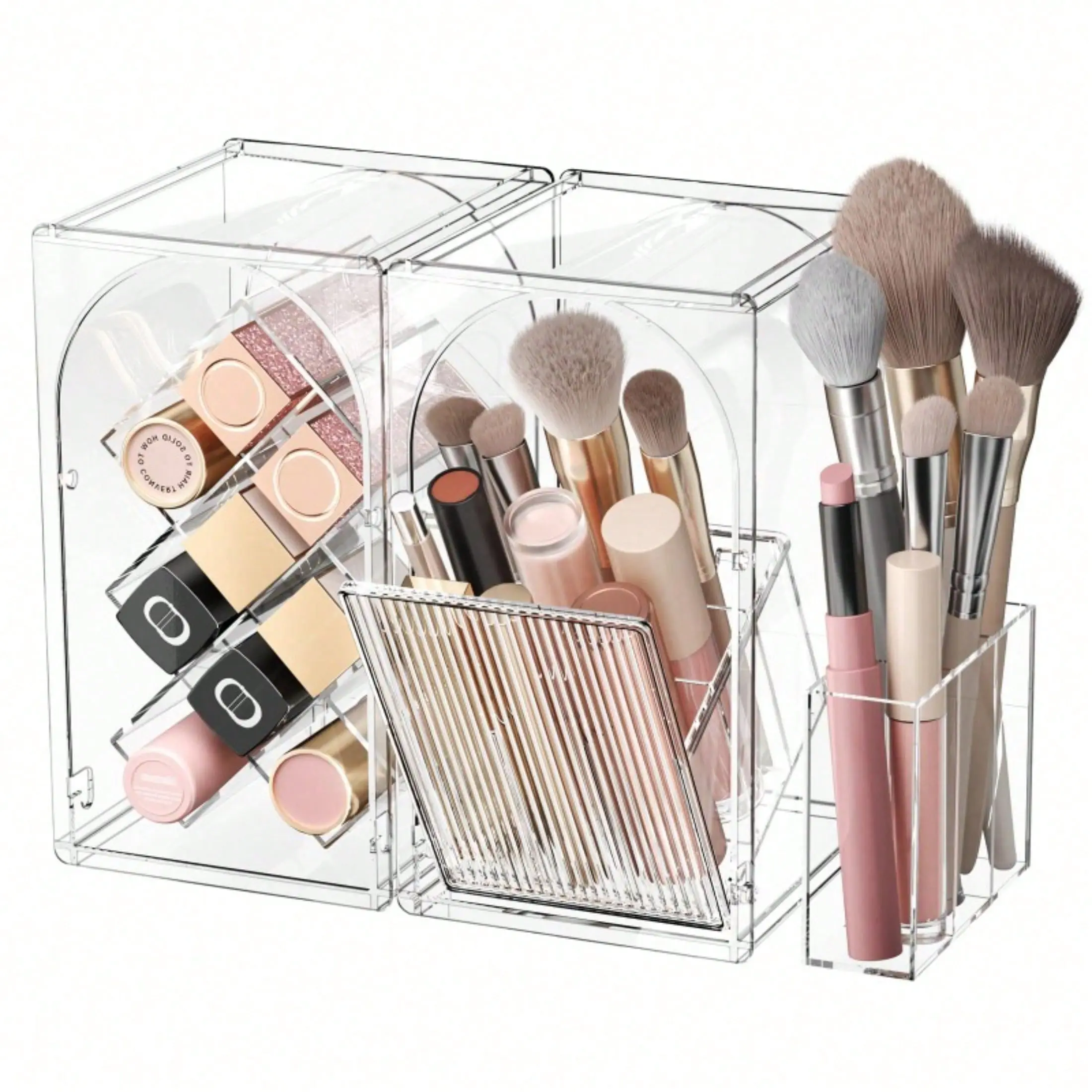 Classic Silicone Stackable Drawer Cosmetic Organizer Boxes - All-Purpose Cosmetic Organisers for Countertop Storage, Brushes Stay Sorted, Ideal for Vanity & Bathroom Tables