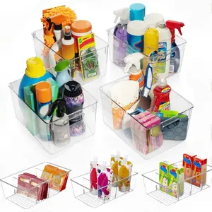 7 Pack Clear Plastic Storage Bins, 2 sizes Pantry Organizers and Storage Containers Fridge Organizer Bins Kitchen Cabinet Organizer Medicine Cabinet Organizer Bin for Organizing Home Bathroom Freezer Refrigerator Hand Laundry Set plastic organizer box