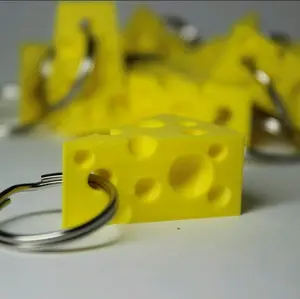 Cheese Keychain - Yellow Cheese Block with Circular Dots, Ideal for Keyring Use