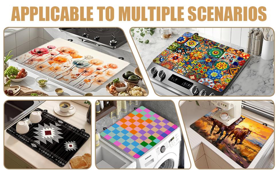 JOYFINITY Watercolor Rooster Stove Top Covers for Electric Stove, Floral Electric Gas Stove Pad Heat Resistant Range Cooktop Protector for Home Decor Kitchen