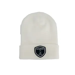 Woven Shield White Beanie