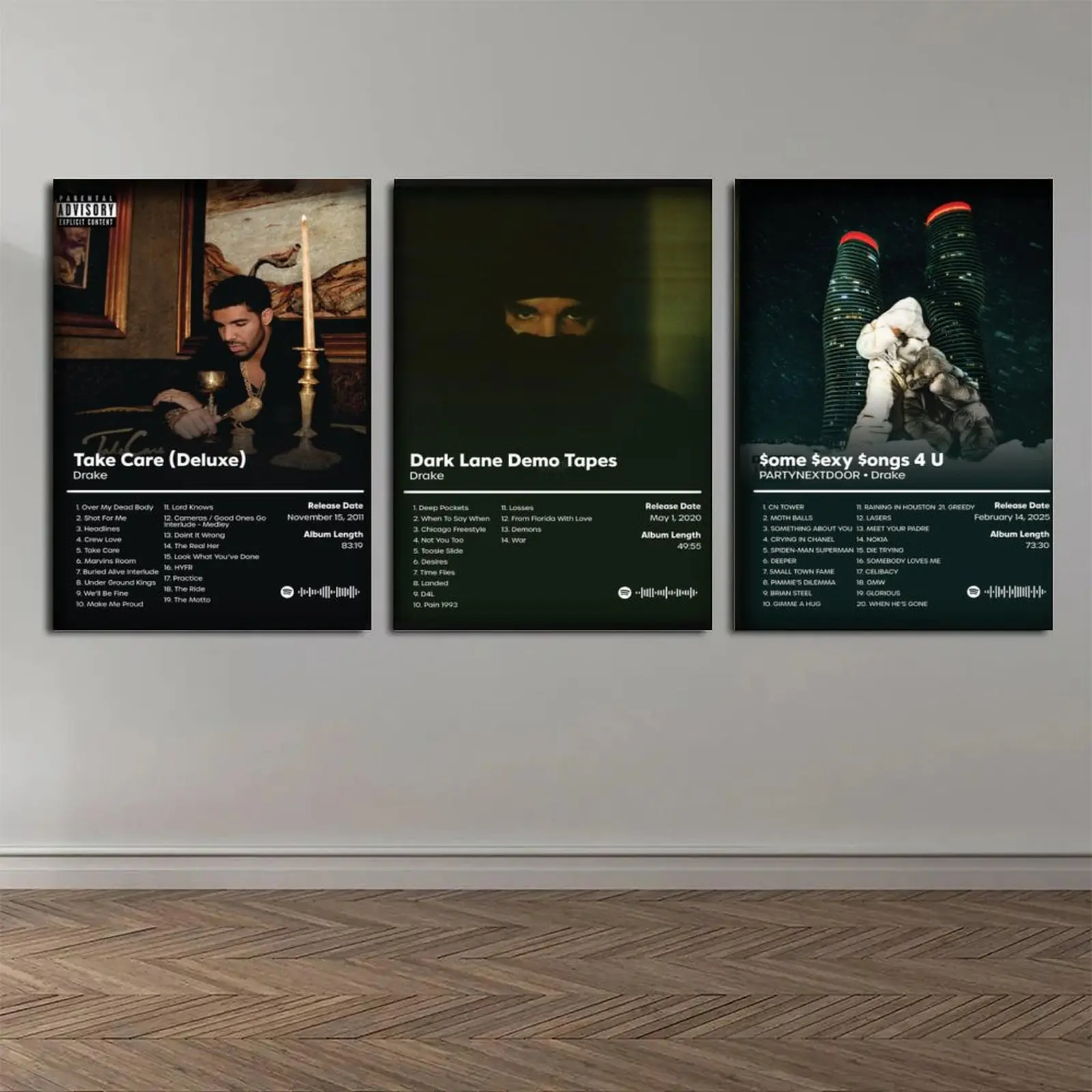 Framed Drake Bundle Album Cover 3-Piece Print Set - Elegant Creative Design Print, Unique Decor Home Inspo Decoration Items for Room, Wall Posters