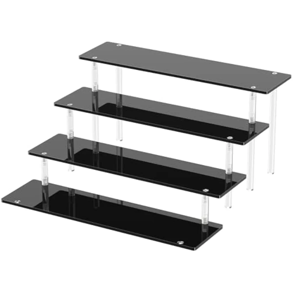 Black 4-Tier Rectangle Acrylic Multifunctional Display Riser Rack - 8-Support Home Organizer Stand with Acrylic Display Base for Cologne Stand, Room Decor, Perfumes, Cupcakes, Collectibles