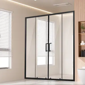VEVOR Semi-frameless Shower Door,  57.8-59 W x 70 H in, Double Sliding Glass Door with 1/4 in(6mm) Clear Tempered Glass, Waterproof Shatterproof Stainproof with Stainless Steel Hardware, Matte Black