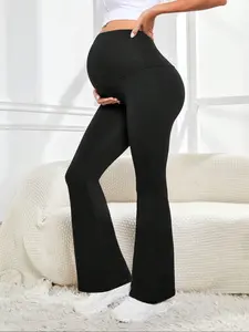Women's High-Stretch Maternity Pants, Slim Fit Seamless Belly Support Pregnancy Wear for Fall & Winter, Sporty Style Maternity Clothing