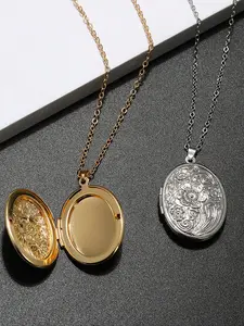 Vintage Flower Pattern Locket Necklace, Elegant Necklace, Fashionable Pendant Necklace for Women & Men, Trendy All-match & Exquisite Jewelry for Birthday Gift, Fashion Jewelry Accessories, Fashionable Accessory, Modern Versatile Accessories