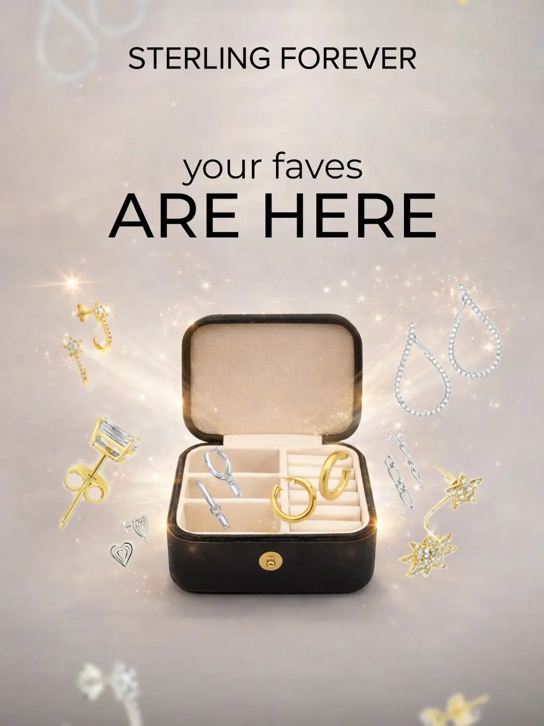 Sterling Forever Earring Mystery Bundle & Jewelry Case - 3 Pcs. Earrings & 1 Pc. Accessories Box