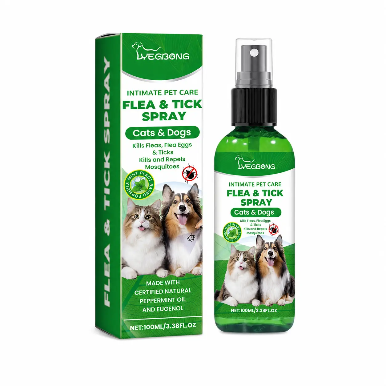 Wegaong 100ml Flea and Tick Spray for Dogs & Cats - Fast-Acting Prevention, Egg-Killing Treatment, Natural Repellent, Safe for Puppies, Kittens, Home & Kids, Flea And Tick Prevention, Kills Flea Eggs
