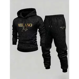 European and American fashionable men's two-piece set with letter printing hoodie, stylish and cool, suitable for daily outdoor casual wear, also can be worn in nightclubs, the fabric is comfortable and soft, easy to care for, machine washable