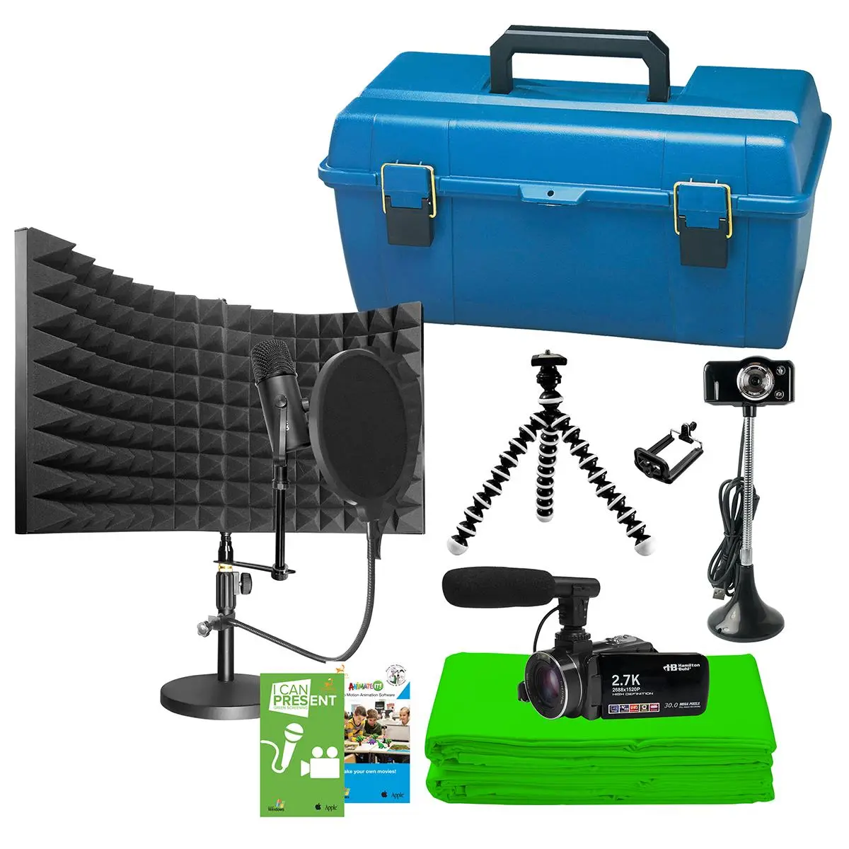 Hamilton Buhl Deluxe Digital Media Production Studio Kit with Smartphone, Audio Adapter, USB Plug, Foldable Round Plastic Recording Accessories