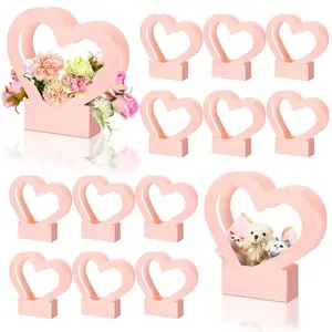 5pcs Flower Box Set, Gift Box Design, Leather Paper Bouquet Gift Bag with Handle, Waterproof Packaging for Weddings Birthdays Graduations Parties ( Heart)