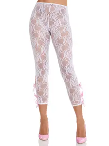 Leg Avenue Flora Capri Footless Capri Tights - Ultra Soft Stretchy Lace Bottoms with Keyhole & Bow Accents for Summer, Fashionable Lace Capris