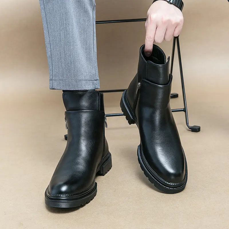 Ubetif Men's Business Fashion Zipper Side Ankle Boots,Casual Outdoor Boot,Black Boots for Men, Formal Dress Shoes for Work Office,Male All-match Commuter Shoes for Daily Wear,Footwear,Closed botas premium tiktokshopbacktoschool
