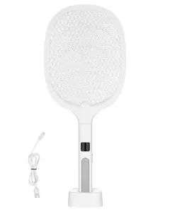 【FathersDayGift】VEVOR Electric Fly Swatter, Zapper Racket with 3 Layers Mesh & Digital Screen Display, Dual Modes Fly Killer with 1500mAh Battery Rechargeable for Home, Bedroom, Kitchen and Patio, White, Zapping Bugs With Zapper