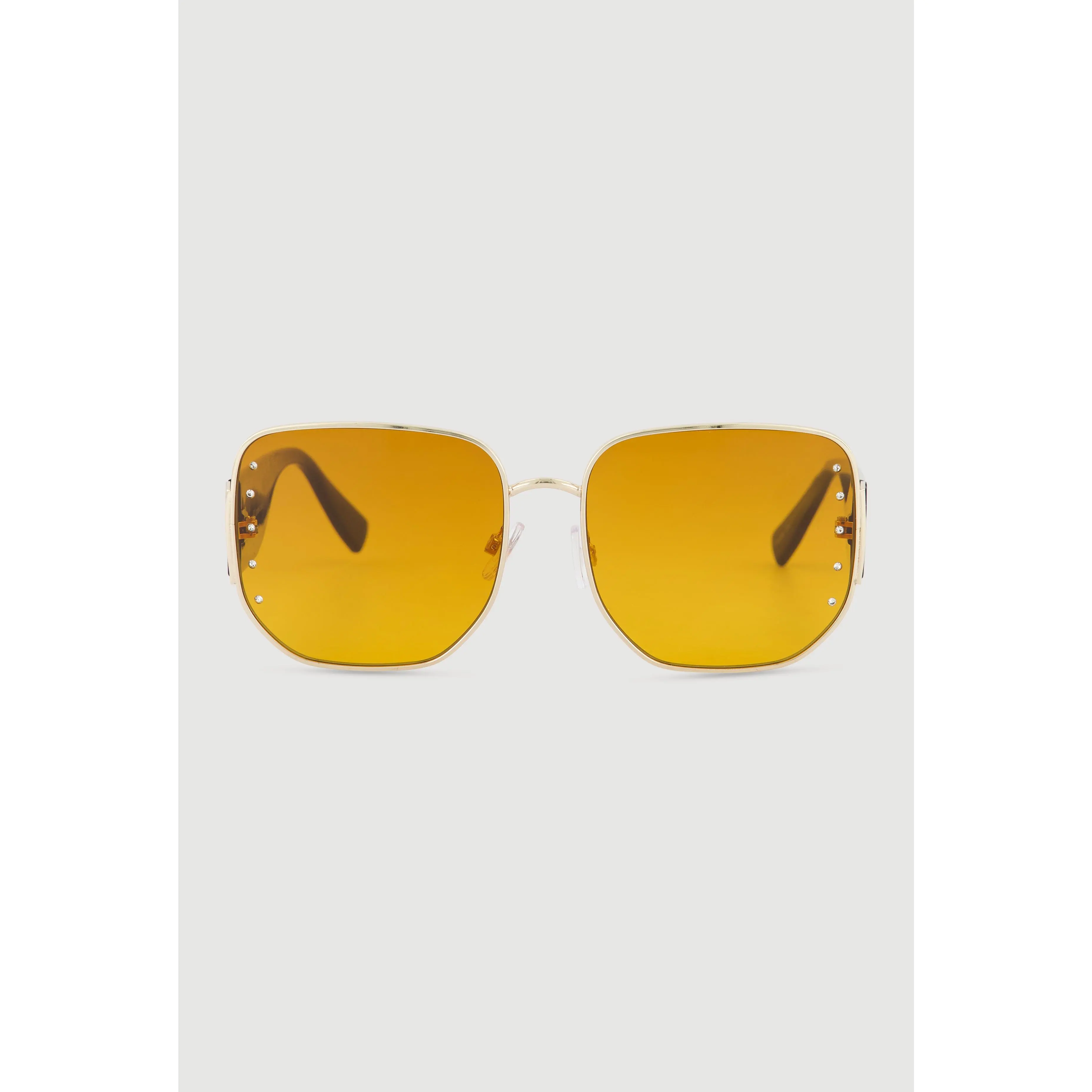Square Metallic Rim Rhinestone Studded Sunglasses