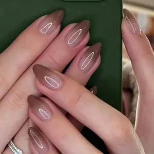 24pcs Almond Shape Y2K Gloss French Nail Stickers, Gradient Design, Full Coverage Acrylic False Nails Set, Nail Art Diy, Nail Art Supplies, Almond Fake Nails, Suitable for Women & Girls