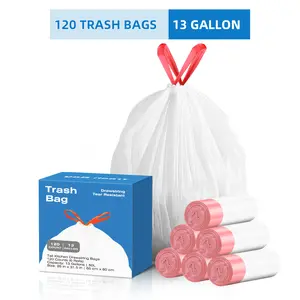 13.2 Gallon Unscented Drawstring White Trash Bags 120 Count 6 Rolls Pre-separated Garbage Bags Leak Proof Waste Bag for Kitchen Home Office