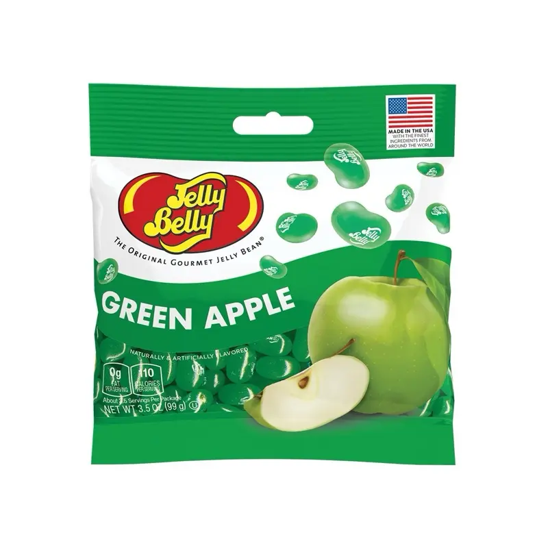 Jelly Belly Green Apple Flavored Jelly Beans 3.5 oz Peg Bag - Made in USA with Ingredients from Around the World Candy Bonbon Sweet Snack