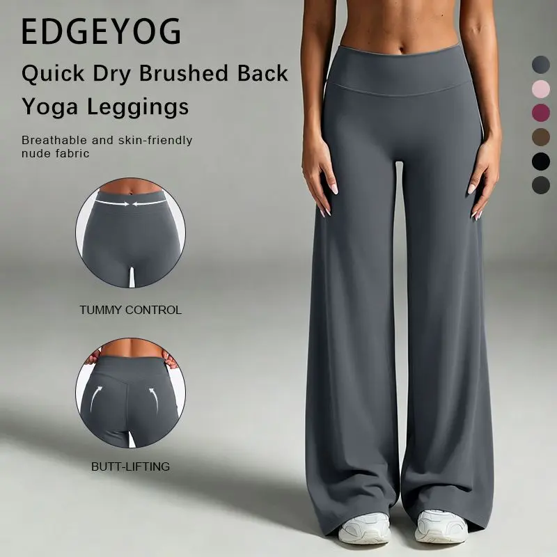 EDGEYOG Women's High-Waisted Elastic Waistband Flared Leg Yoga Pants, Tummy Control Butt-Lifting Compression Bottoms, Highly Elastic Breathable Quick-Dry Fabric, Suitable for Gym Workouts & Everyday Casual Wear, Elastic Waistband Pants, Flared Leg Pants