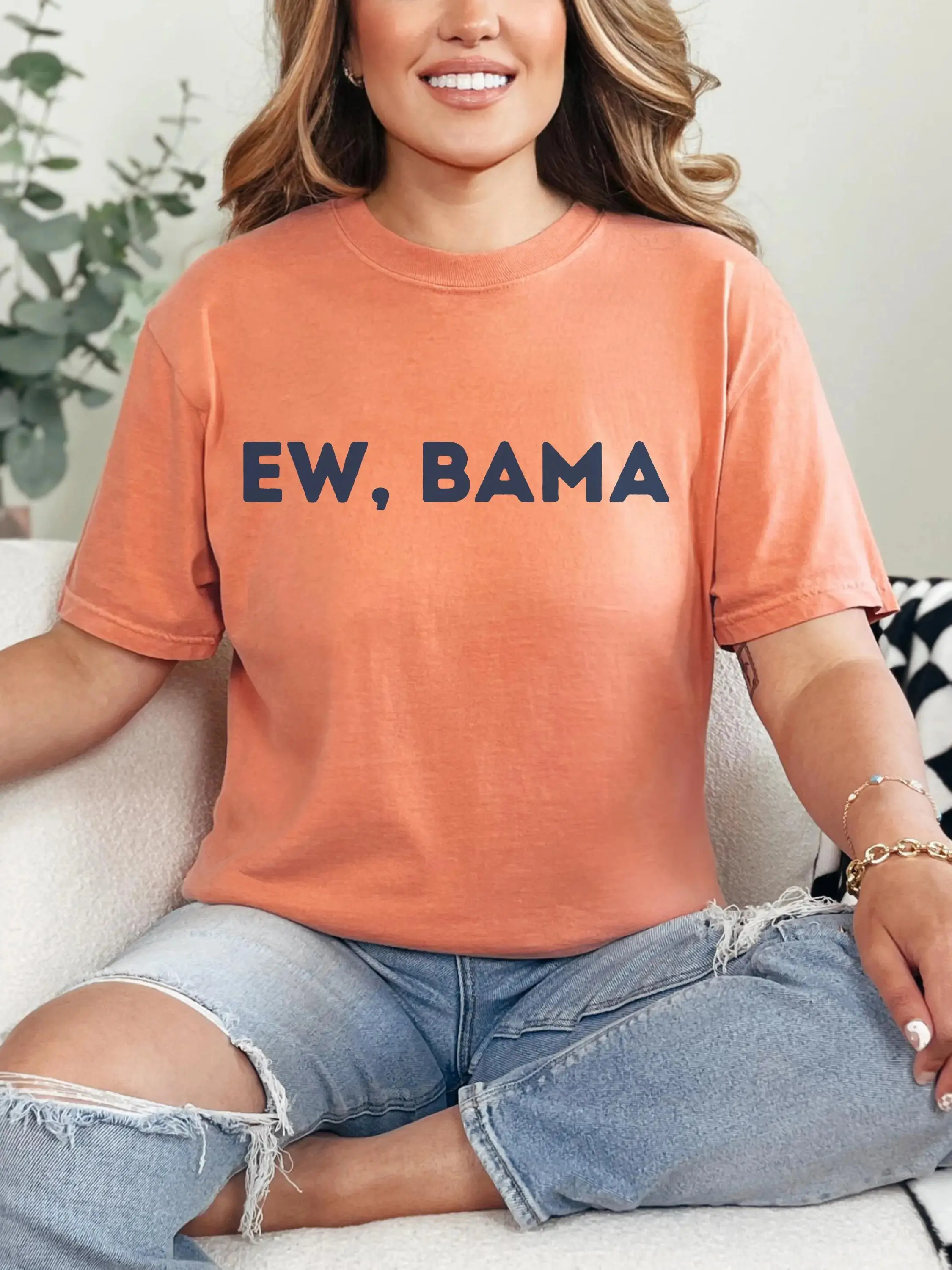 Comfort Colors Ew Bama Shirt Funny Auburn Football Tee Game Day Rivalry T-Shirt War Eagle College Sports Fan Gift Retro Auburn Graphic Top All Seasons Made in USA
