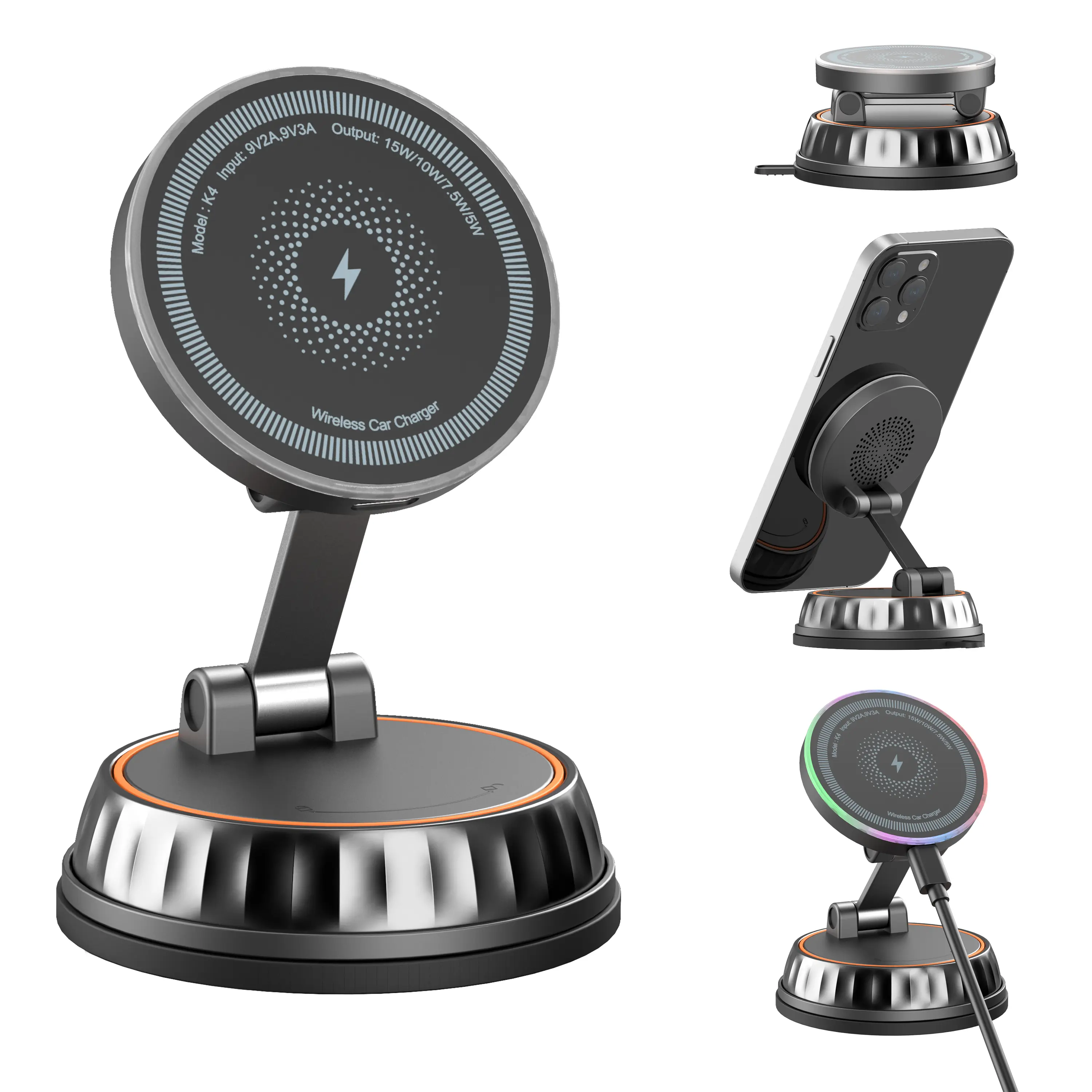 15W Magnetic Wireless Car Charger Mount - Upgraded Toolless Vacuum Suction Nano Gel Holder, 360-Degree Adjustable, 120lb Hold, Magnetic Snap, 15W Speed Fast Charger for iPhone & Samsung, Wireless Charger, Car Phone Mount,back to school,back to school haul