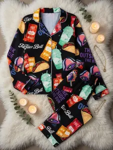 Fast Food Pajamas Set, Funny Sleepwear, Taco Satin Pajamas, Think Outside Pijamas Set