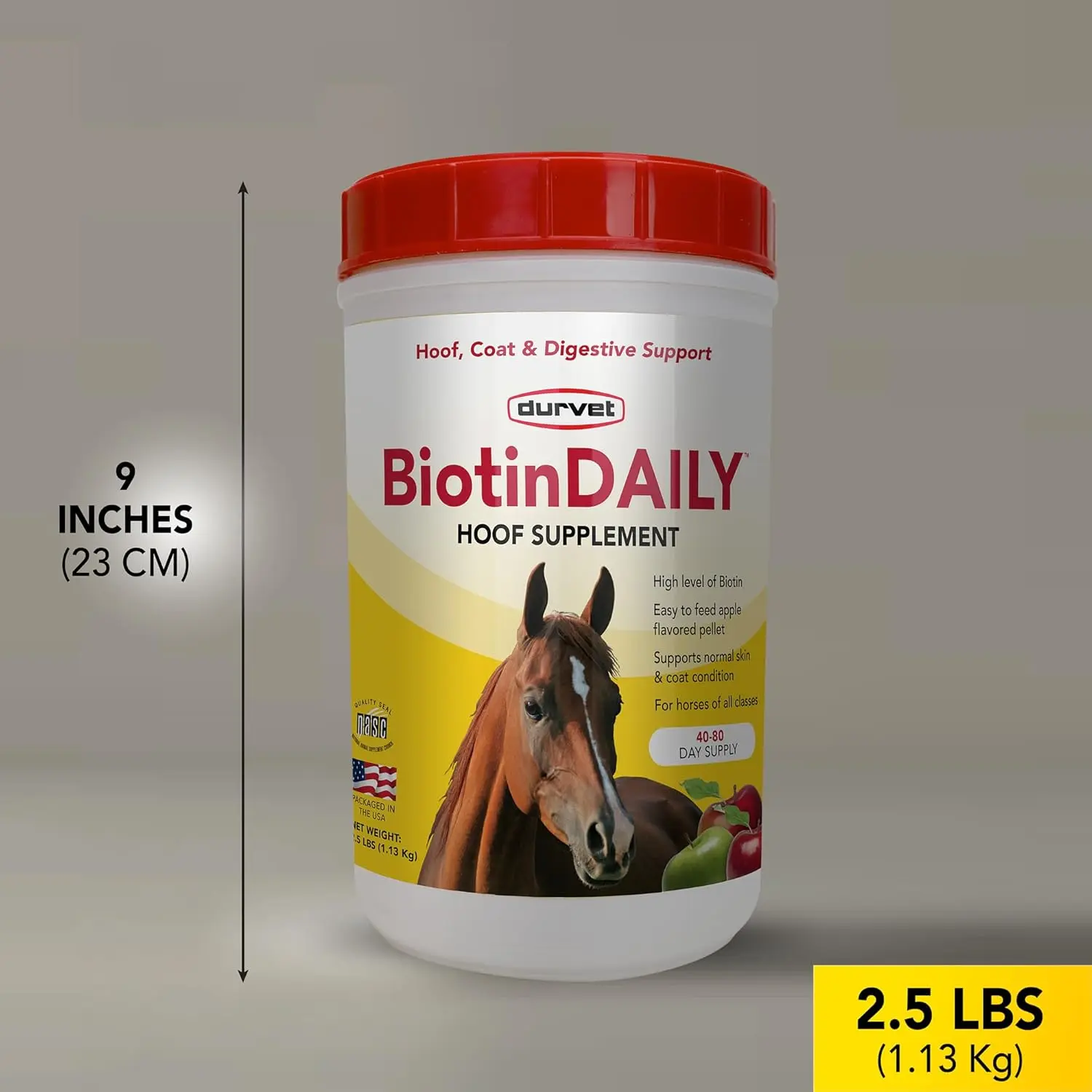 Durvet Biotin Daily Horse Hoof Care 2.5 lb Apple Flavored Pellets for Optimum Nutritional Support and Healthy Hooves