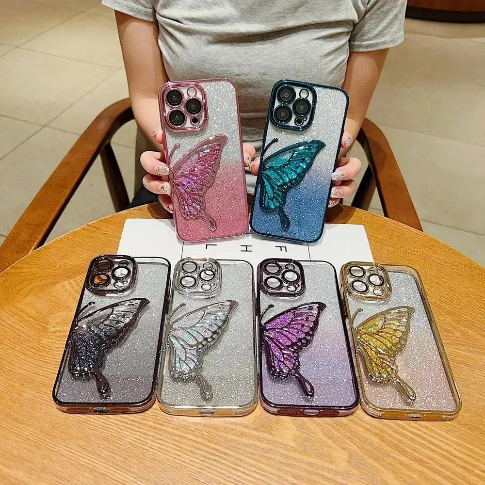 HAY Silicone Shockproof Flowing Sand Butterfly Shiny Glitter Plating Case For iPhone 17,16,15 Plus,14,13,12 Mini,11,XS,X,XR,8,7 Pro Max Quicksand Cover, Accessories