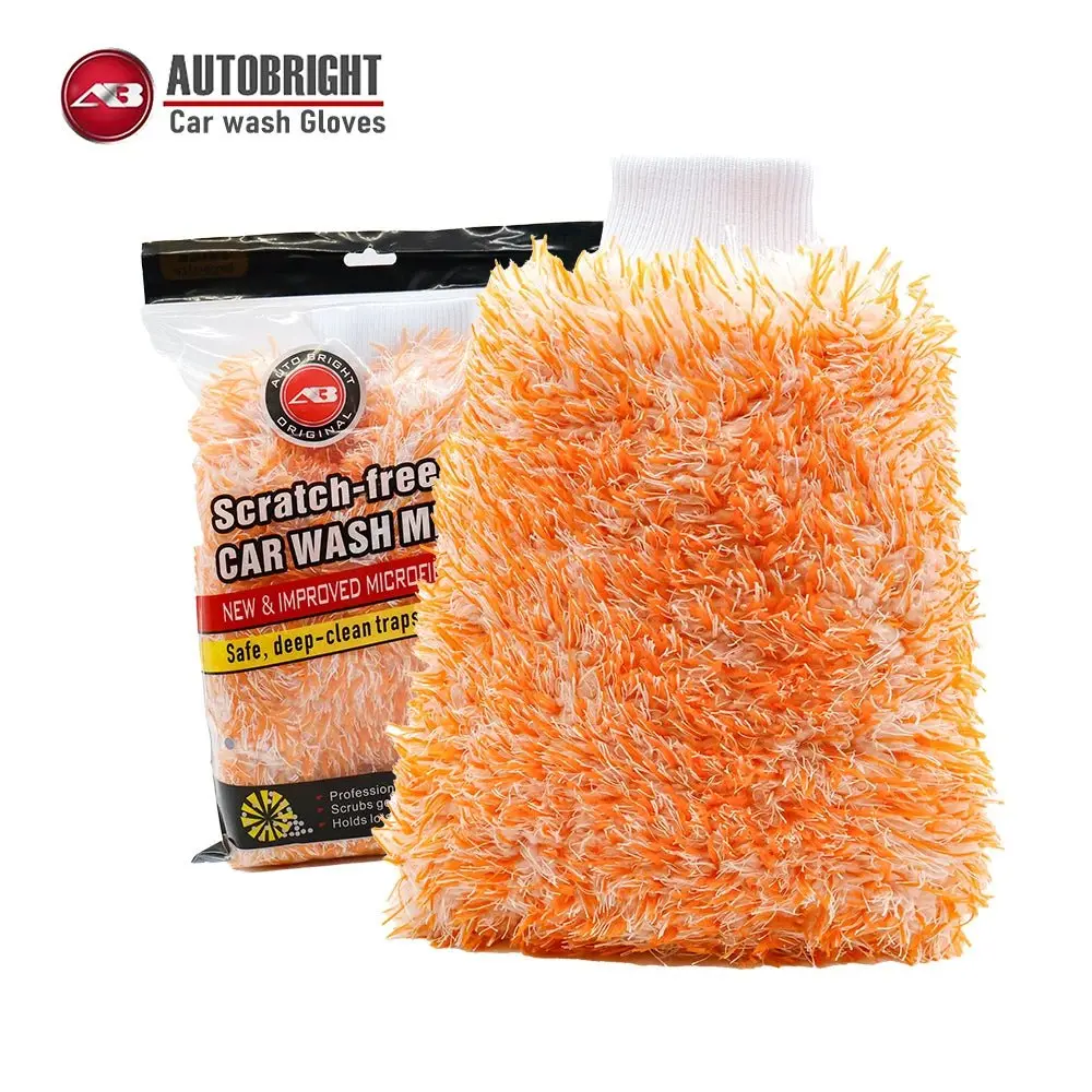 Autobright 1pcs Orange Premium Microfiber Car Wash Glove - 1-Size, Ergonomic Design, Soft Touch, Thick Fibers, Dual-Side, Scratch-Free Automotive Cleaning Tool, Car Detailing Supplies for Vehicle Washing & Maintenance, Durable
