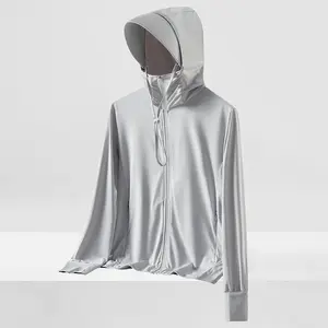 UPF50 + couple sunscreen clothing summer ice silk thin breathable outdoor professional fishing sunscreen clothing removable brim