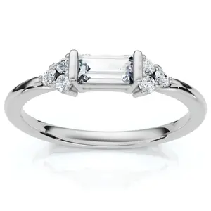 Emerald Diamond Stackable Wedding Ring Women Anniversary Band 14k Gold Lab Grown