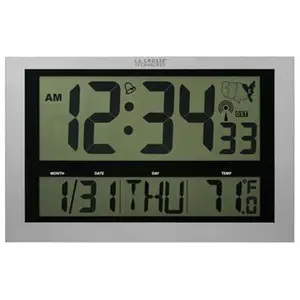 La Crosse Self-Setting Atomic Wall Clock - LCD Panel, Thermometer, Jumbo Digits, Hanging Design, Home Decor, Interior Electronic Clock for Home Use