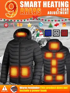 Heated Jacket for Men Outdoor 2025, Men's Warm Heating Jacket, 9 Heated Areas (Battery Pack Not Included), Casual Zipper Coat Suitable for Autumn Winter Outdoor Camping Hunting Hiking