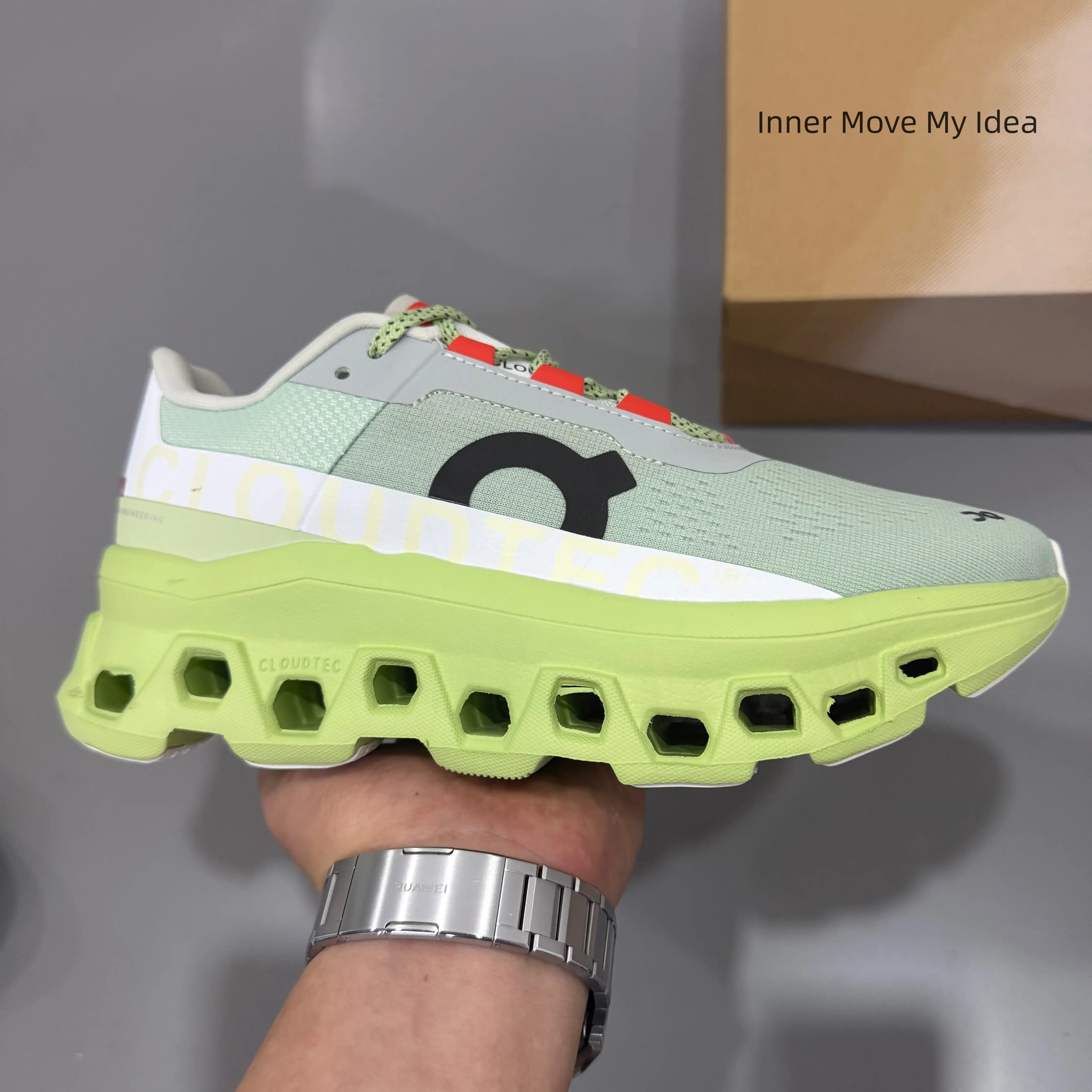 Light Sage Green Neon Lime Accent Breathable Perforated Mesh Running Shoes for Men Women, Multi Hollow Wave Thick Cushion Non Slip Shock Absorbing Athletic Sneakers, Lightweight Walking Trainers for Marathon Gym Office Travel Couple Street Sport