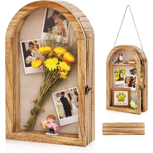 DGWJSU Shadow Box Frame 10x16 Large Shadow Boxes Display Cases with Linen Back and Removable Shelves, Picture Frame Wedding Bouquet Memorabilia Medals Photos Memory Box for Keepsakes, Carbonized Brown