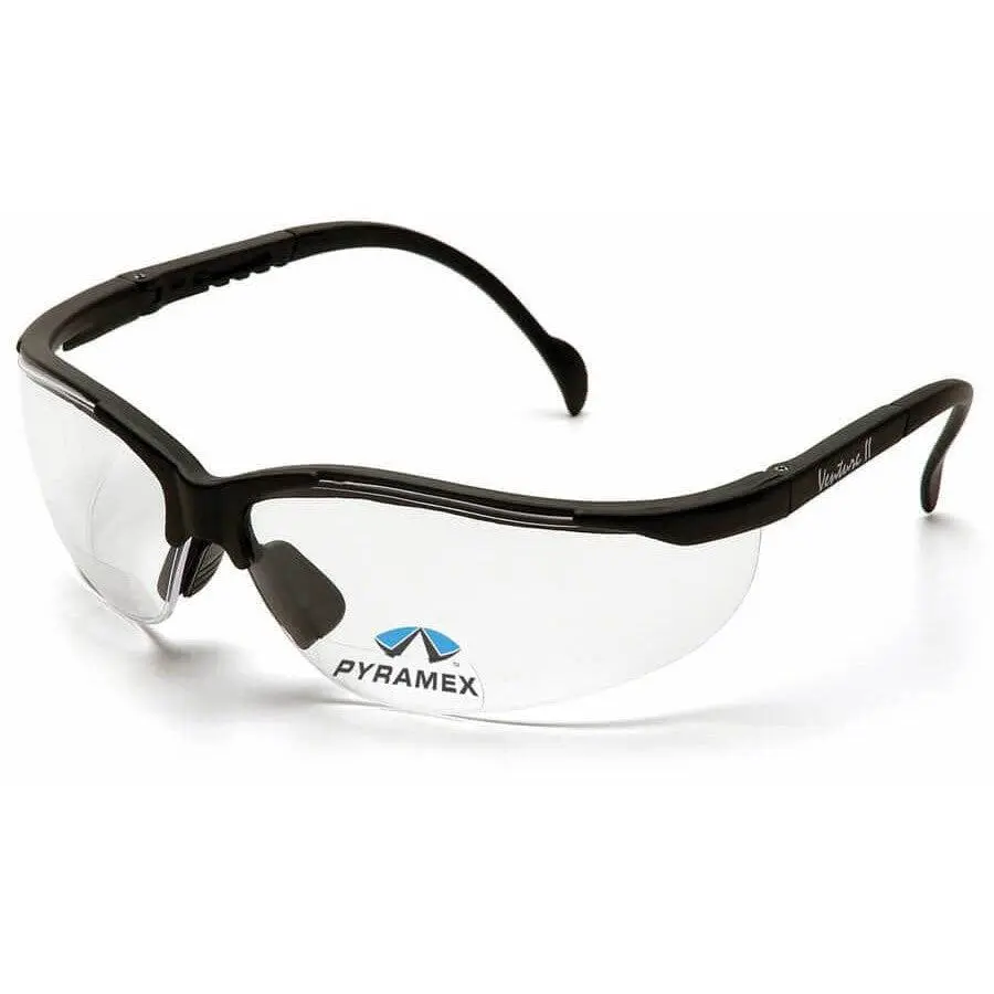 Pyramex V2 Reader Bifocal Safety Glasses with Clear Lenses Full Side Protection Adjustable Temples Impact Protection ANSI Z87.1-2015