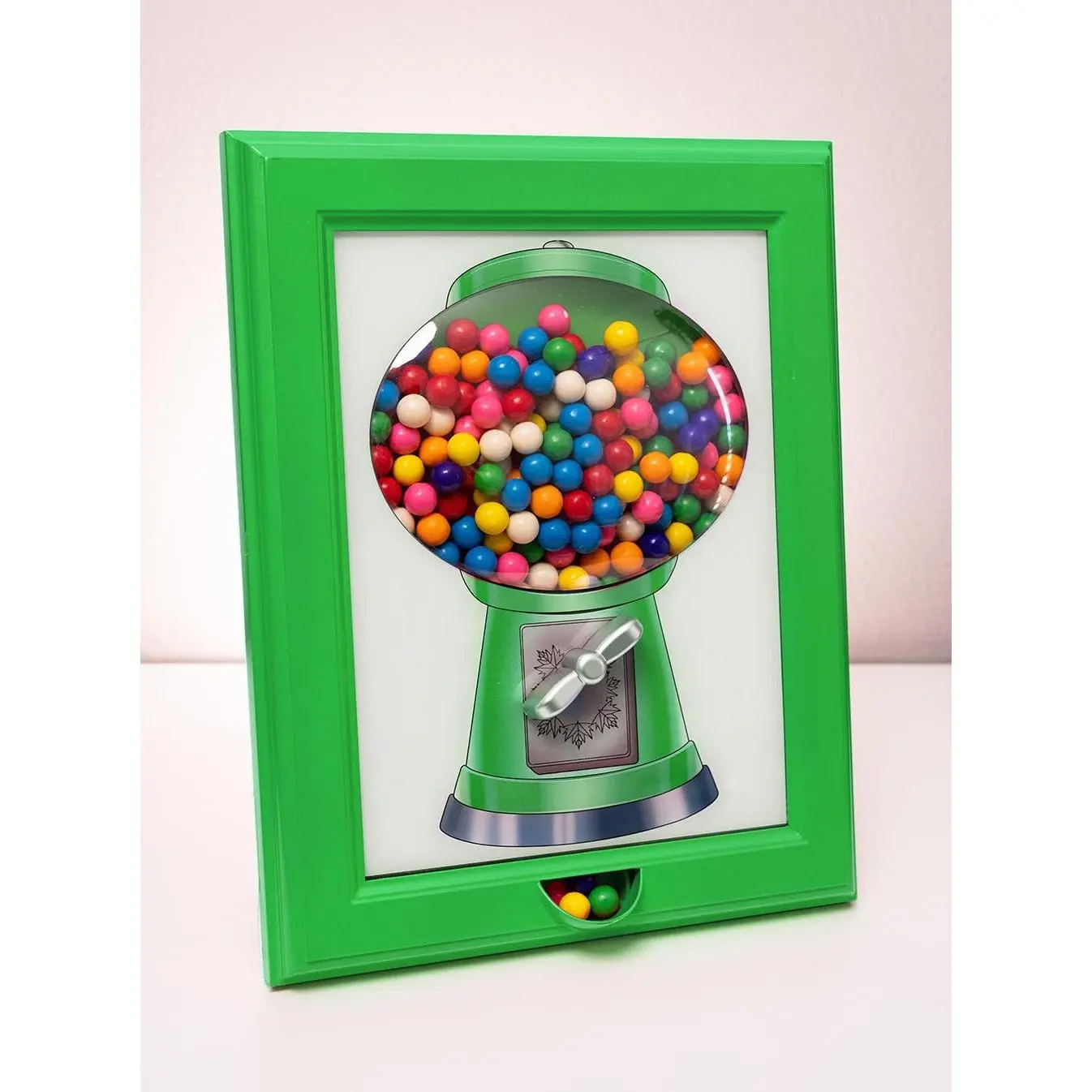 Eye Candy Frame, Candy Dispenser, Gumball Machine in a Frame, For Candies, Nuts, Dog & Cat Treats, Hang on Wall, Stand on Table, Birthday & Holiday Gift for All Ages, Large 15" x 12" (Green)