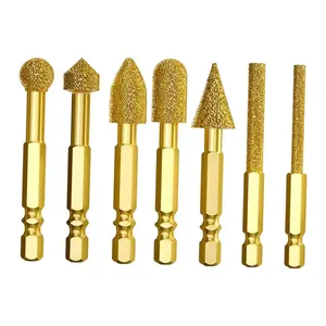 7PCS  Router Bit for Heavy Duty Rotary Chisels Hexagonal Handle 7pcs Set Compatible with Electric Drills for Metal Stone Ceramic Grinding Polishing Carving Precision Cutting Tools High Performance Tips