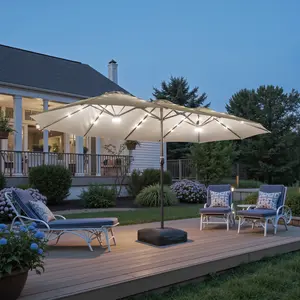 Summervibes【With Base】CAODOC 15ft Large Patio Umbrella with Base & Solar Lights, Double-Sided Outdoor Rectangle Umbrellas with 36 LED Lights, Umbrella for Outside Garden and Poolside Use