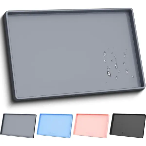 Extra Thick Silicone Mat Waterproof with Raised Edge 34" x 22", Under Sink Mat for Kitchen & Bathroom, Kitchen Cabinet Liner, Multi-Purpose for Storage & Protection, Gray
