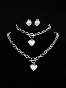 Mother's Day Gift Heart Shaped Pendant Necklace & Bracelet & Stud Earrings, Fashion Jewelry for Party, Daily Clothing Decor, Trendy All-match & Exquisite Jewelry for Birthday Gift, Heart Necklace Set, Fashionable Jewelry Set