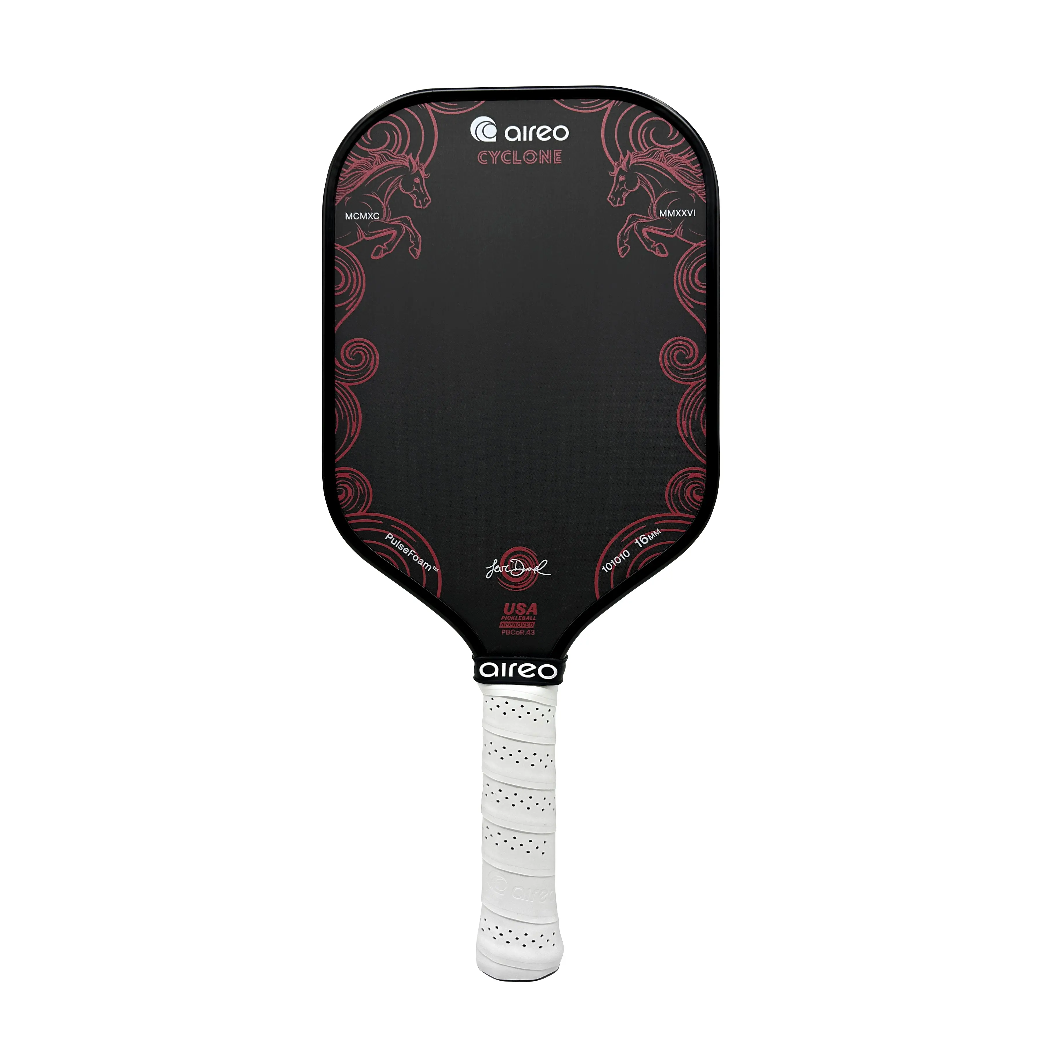 AIREO New Release Cyclone Elongated 16MM Pickleball Paddle 7.6oz Fire Horse UPA-A & USAP Approved T700 RAW Carbon Fiber Pro-Level Performance PulseFoam Core