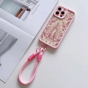 Convenient Hanging Strap Phone Case with Wristband, Virgin Mary Design, Tpu Anti-Drop Protection, Fits iPhone 6/7/8/x/XR/XS Max/11/12/13/14/15/16/17 Pro Max