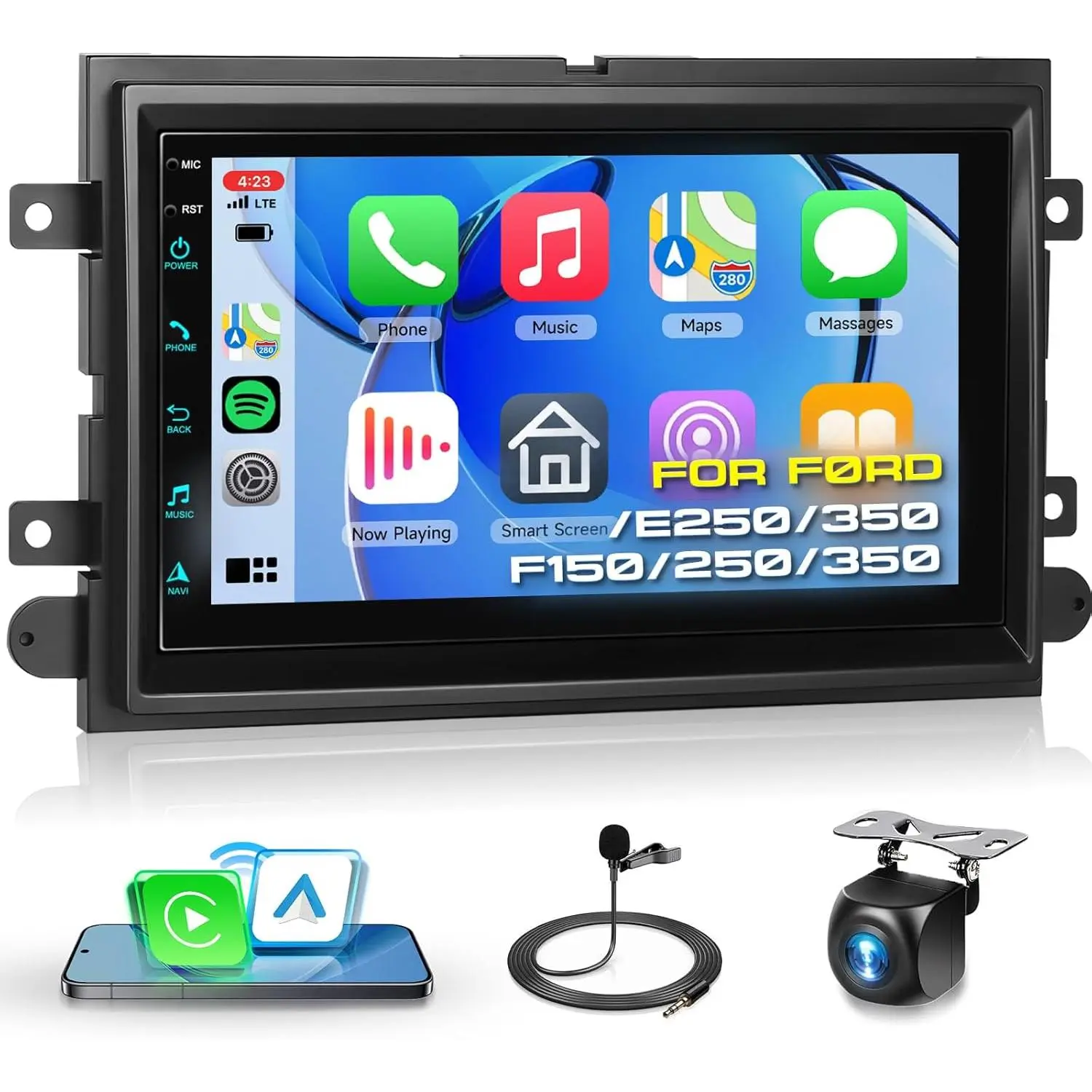 2G+64G Car Radio for Ford F150/F250/F350/E250/E350 Edge Fusion Explorer with Wireless Carplay Android Auto, 7 inch HD Touch Screen Car Stereo with Bluetooth/GPS/WiFi/FM/SWC/USB/HD Backup Camera, Car Monitor